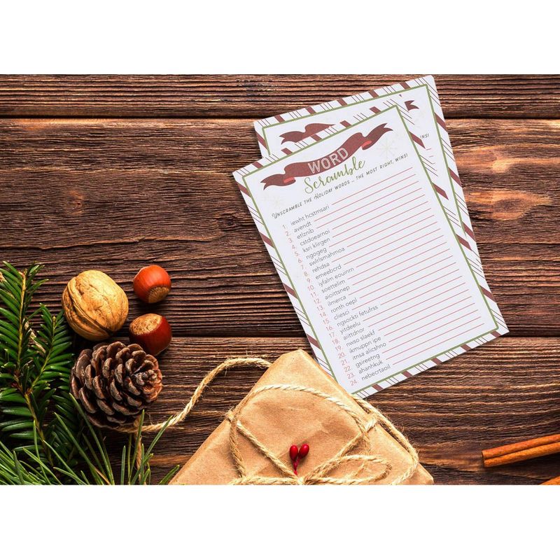 Juvale Christmas Word Scramble Game for Holiday Parties, Kid's Game (5 x 7 in, 50 Pack)