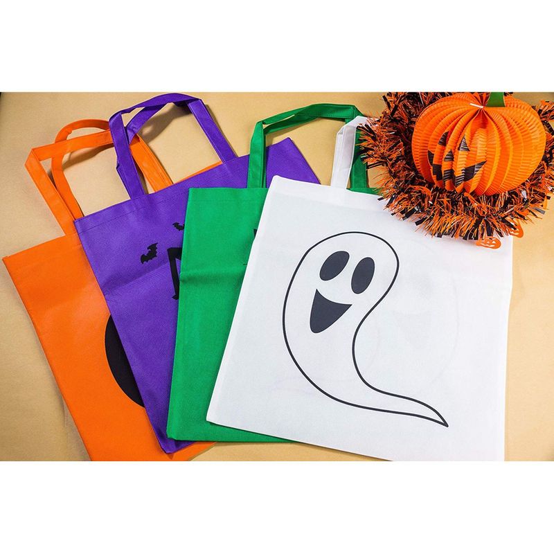 Halloween Tote Bags - 12-Pack Reusable Trick-or-Treat Bags, Party Gift Bags, Candy Goodie Toy Bags for Kids Halloween Party Favors, 3 of Each 4 Designs, 15 x 16 Inches