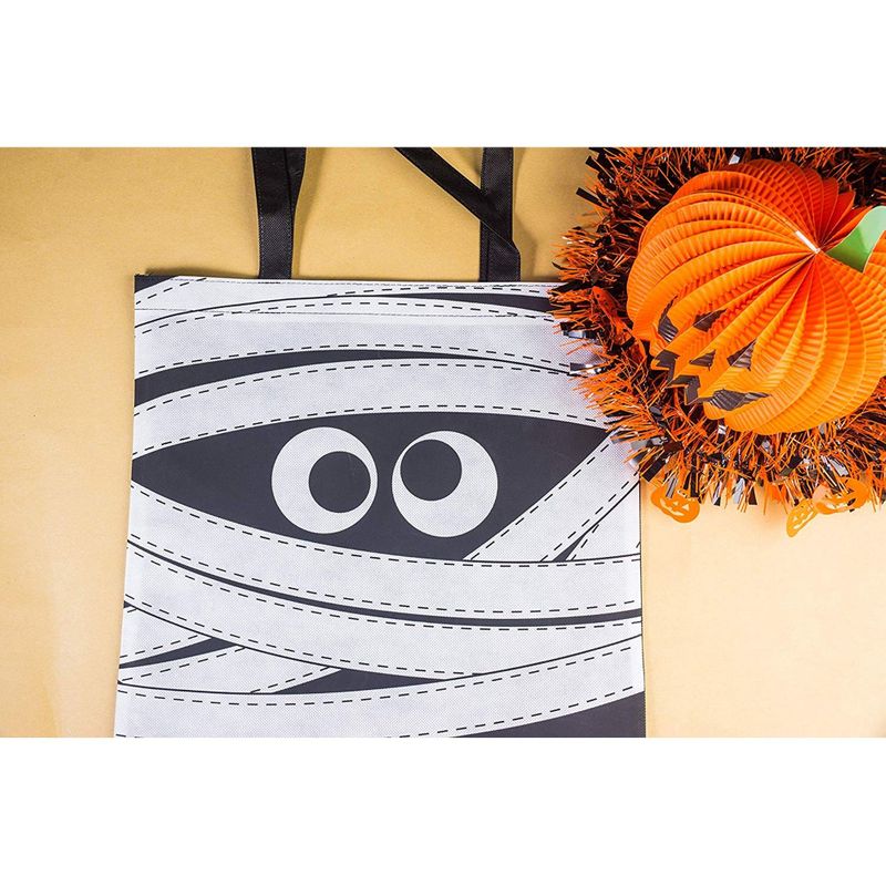 Halloween Trick or Treat Bags, Reusable Party Favor Totes, Mummy Design (12 Pack)