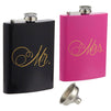 Liquor Flasks - 2-Piece, 8 oz Mr and Mrs Pocket Drinking Flasks, Stainless Steel Flask Set with Funnel, Wedding Gifts for Bride and Groom, Black and Pink