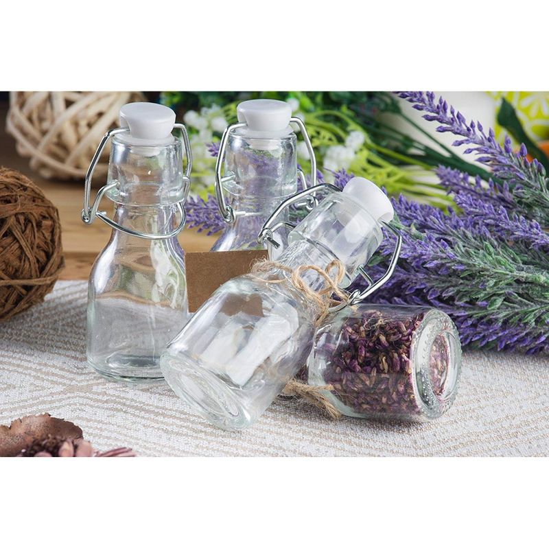 Mini Swing Top Glass Bottles with Tags and Twine for Party Favors (2 oz, 15 Pack)