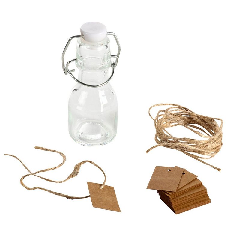 Mini Swing Top Glass Bottles with Tags and Twine for Party Favors (2 oz, 15 Pack)