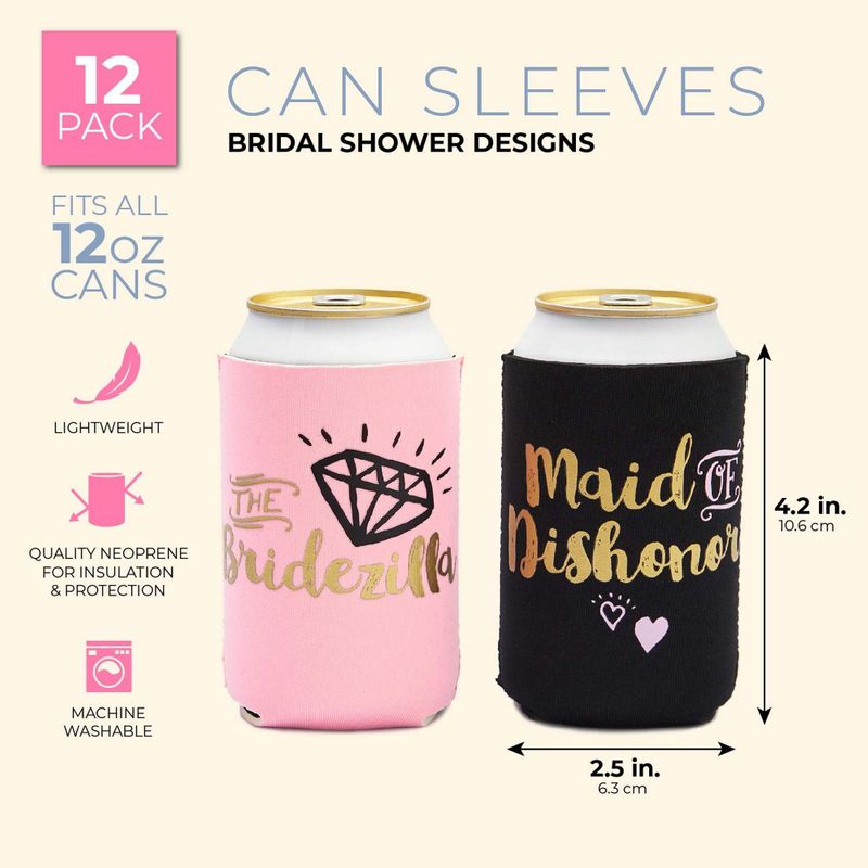 Bachelorette Can Sleeves for Cold Drinks, Party Favors (12 Designs, 12 Pack)