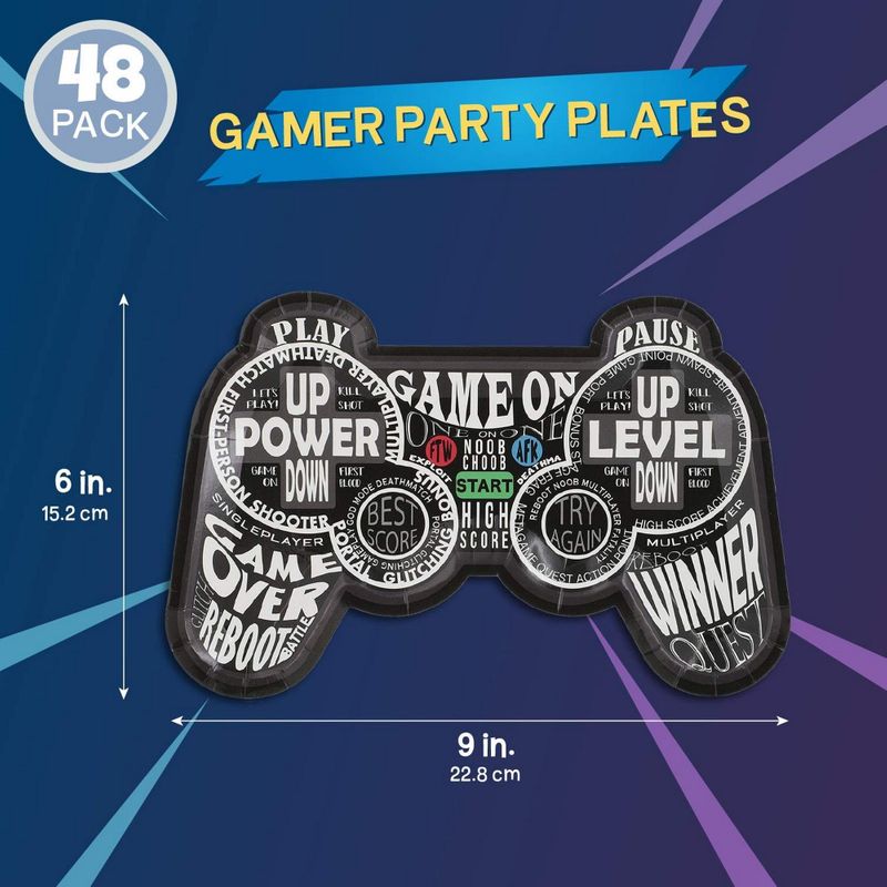 Blue Panda 48-Pack Kids Video Game Controller Birthday Party Plates, 9 x 6 Inches