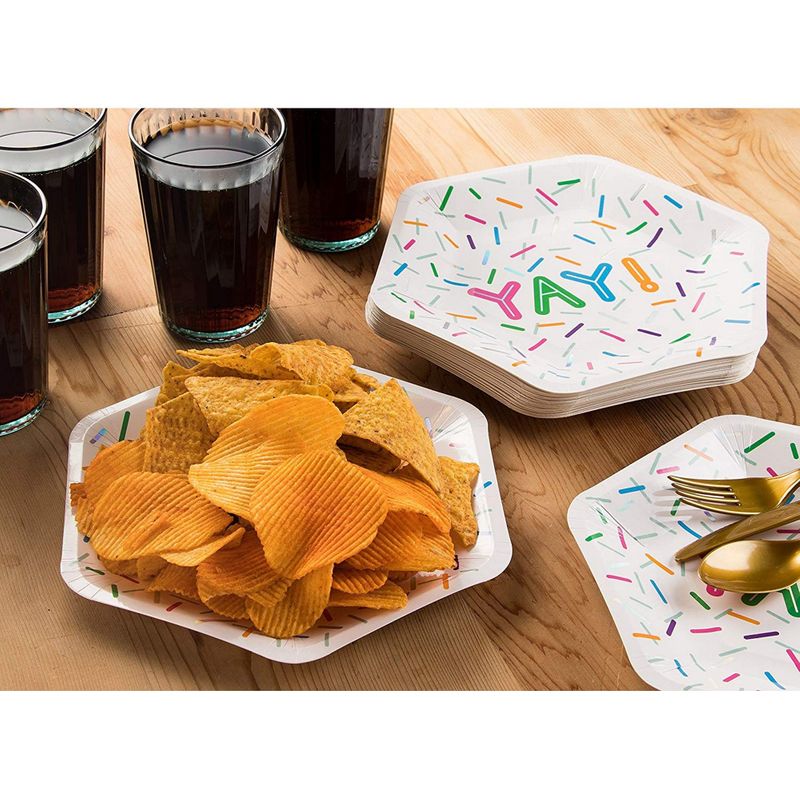 Disposable Plates - 24-Count Paper Plates, Hexagon Plates, Kids Birthday Party Supplies for Appetizer, Lunch, Dinner, and Dessert, 9 x 8 Inches