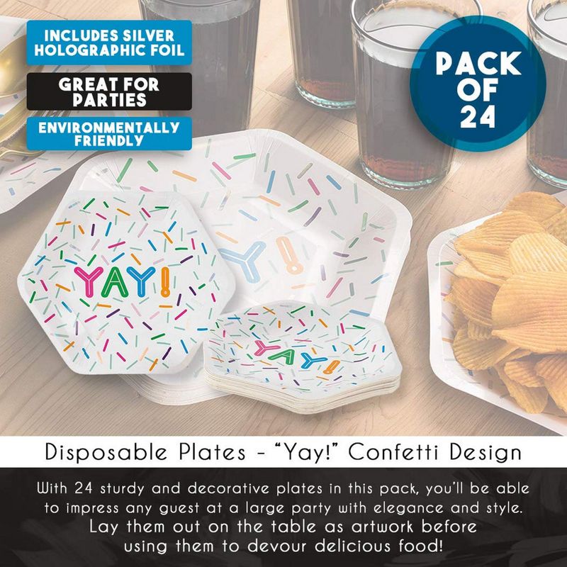 Disposable Plates - 24-Count Paper Plates, Hexagon Plates, Kids Birthday Party Supplies for Appetizer, Lunch, Dinner, and Dessert, 9 x 8 Inches