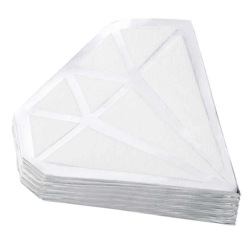 Silver Foil Diamond Die Cut Paper Party Napkins (6.2 x 6.2 Inches, 50 Pack)