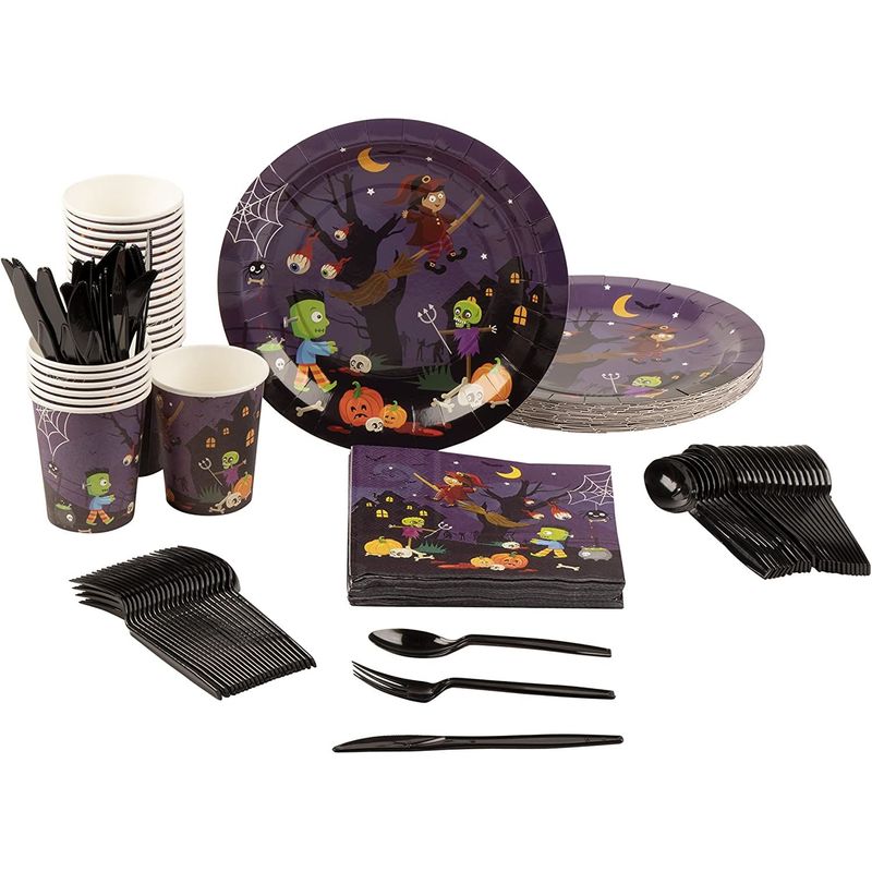 Spooky Halloween Party Bundle, Includes Plates, Napkins, Cups, and Cutlery (24 Guests,144 Pieces)