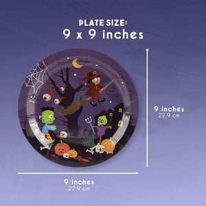 Disposable Plates - 80-Count Paper Plates, Halloween Party Supplies for Appetizer, Lunch, Dinner, and Dessert, Witch and Monsters Design, 9 Inches Diameter