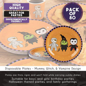 Halloween Party Supplies Paper Plates, Witch, Vampire, Mummy (9 In, 80 Count)