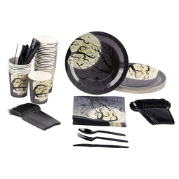 Full Moon Halloween Party Bundle, Includes Plates, Napkins, Cups, and Cutlery (24 Guests,144 Pieces)