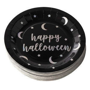 Holographic Happy Halloween Paper Plates for Party (9 In, Black, 48 Pack)