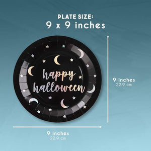 Holographic Happy Halloween Paper Plates for Party (9 In, Black, 48 Pack)