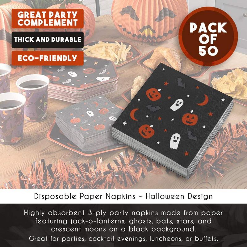 Halloween Party Decorations, Paper Napkins (5 x 5 In, Black, 50 Pack)