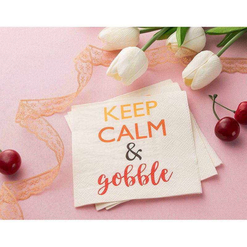 Keep Calm White Paper Napkins for Thanksgiving Party (5 x 5 In, 100 Pack)