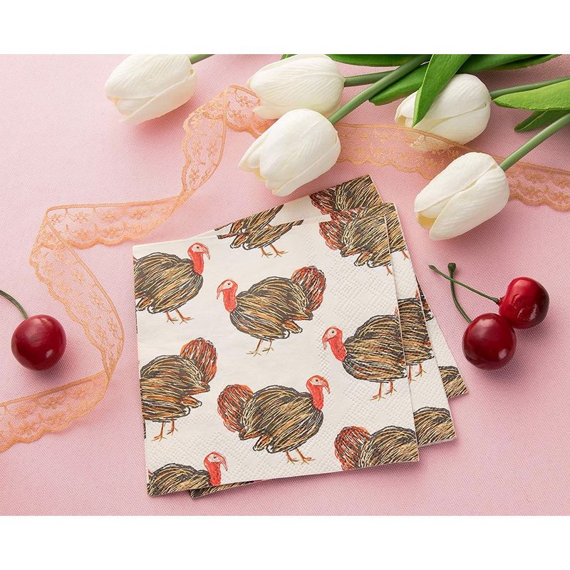 Thanksgiving Turkey Paper Napkins for Autumn Party (5.5 x 5.5 In, 100 Pack)