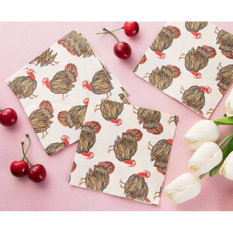 Thanksgiving Turkey Paper Napkins for Autumn Party (5.5 x 5.5 In, 100 Pack)