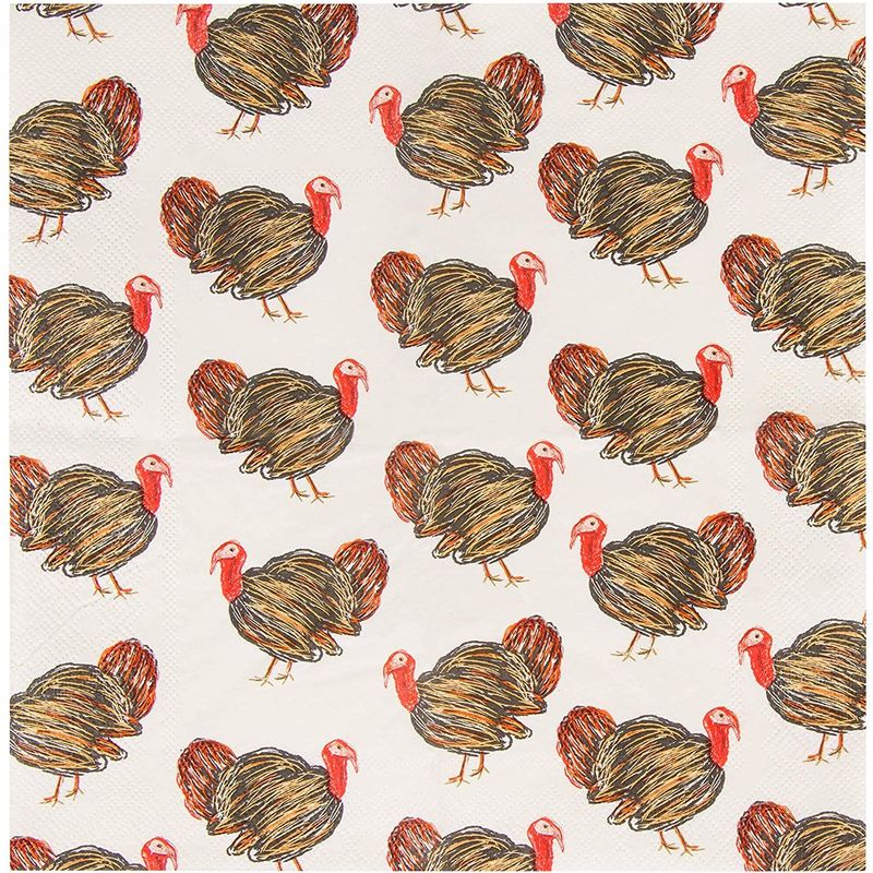 Thanksgiving Turkey Paper Napkins for Autumn Party (5.5 x 5.5 In, 100 Pack)