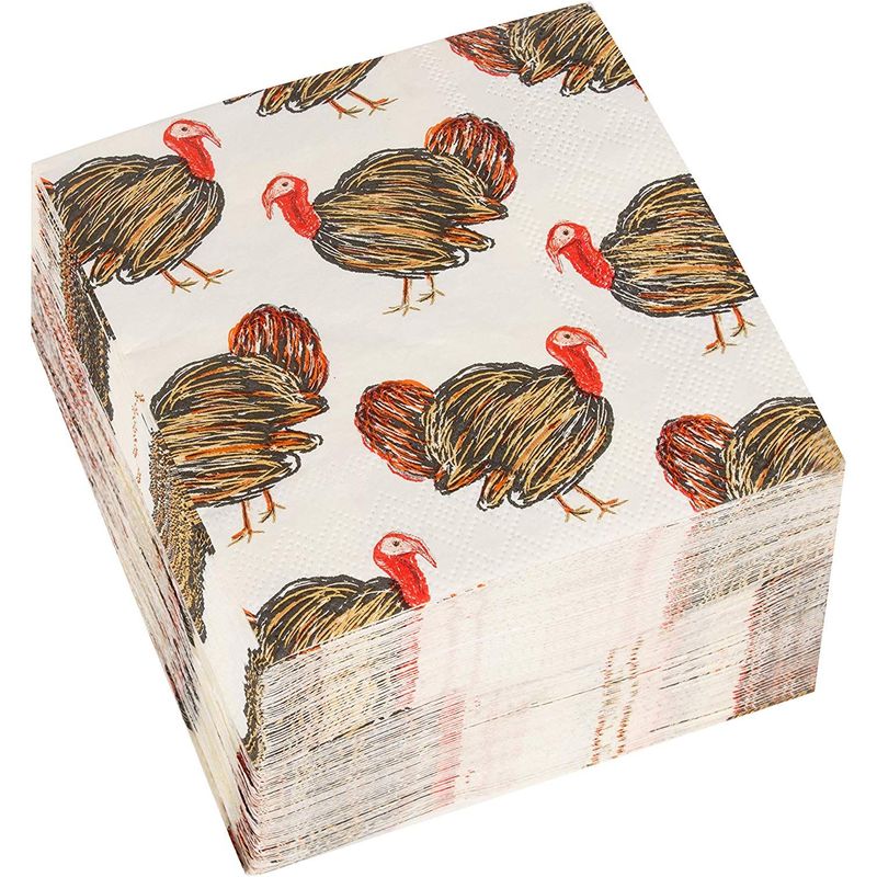 Thanksgiving Turkey Paper Napkins for Autumn Party (5.5 x 5.5 In, 100 Pack)