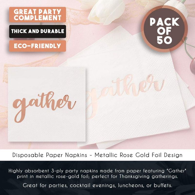 Gather White Paper Napkins for Thanksgiving Party (5 x 5 In, 50 Pack)