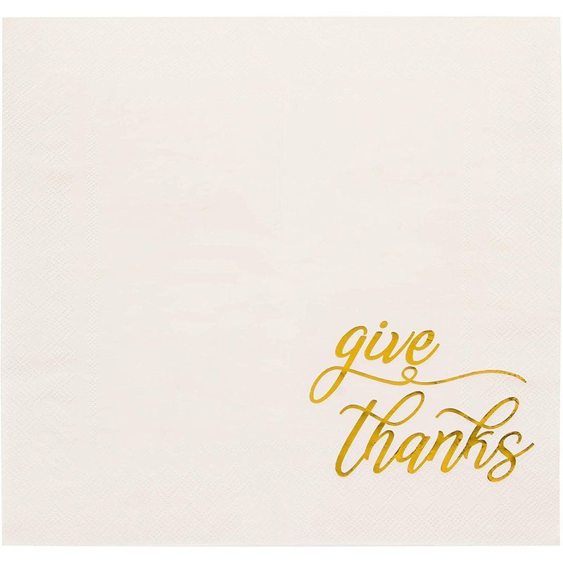 Give Thanks White Paper Napkins for Thanksgiving Party (5 x 5 In, 50 Pack)