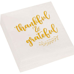 White Thanksgiving Paper Napkins for Fall Party (5 x 5 In, 50 Pack)