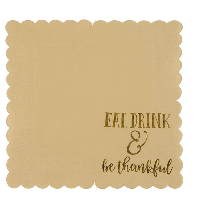 Be Thankful Brown Paper Napkins for Thanksgiving Party (5 x 5 In, 50 Pack)