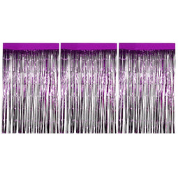 Foil Fringe Curtains - 3-Pack Metallic Purple Foil Curtain, Metallic Tinsel Foil Fringe Curtain for Wedding Photo Backdrop, Birthday Party, Halloween Decoration, Photo-Booth Background, 8 x 3 Feet