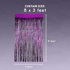 Foil Fringe Curtains - 3-Pack Metallic Purple Foil Curtain, Metallic Tinsel Foil Fringe Curtain for Wedding Photo Backdrop, Birthday Party, Halloween Decoration, Photo-Booth Background, 8 x 3 Feet