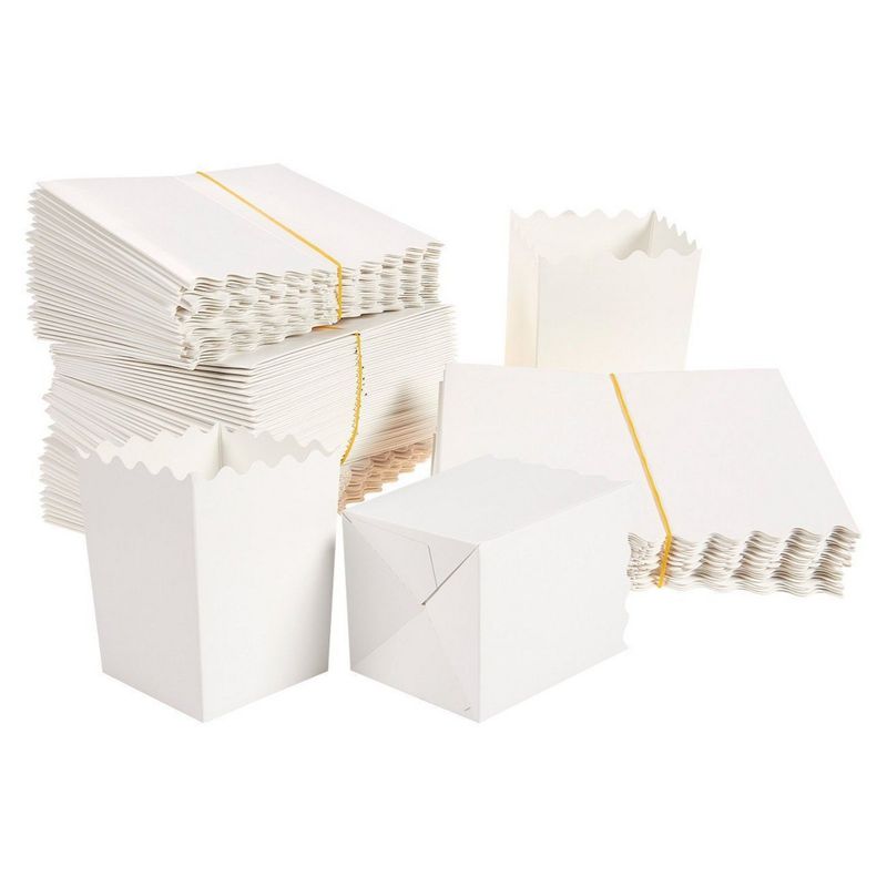 Popcorn Boxes for Party, Movie Night Decorations (White, 3 x 4 x 3 In, 100-Pack)