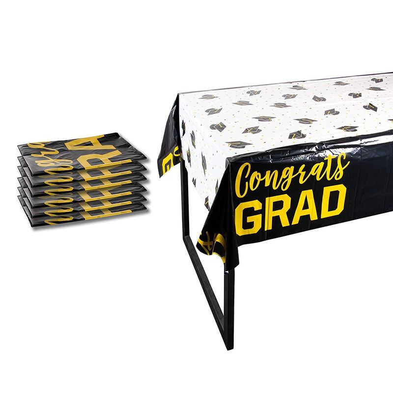 6 Pack Congrats Plastic Table Covers for Graduation Party Supplies (54 x 108 In)