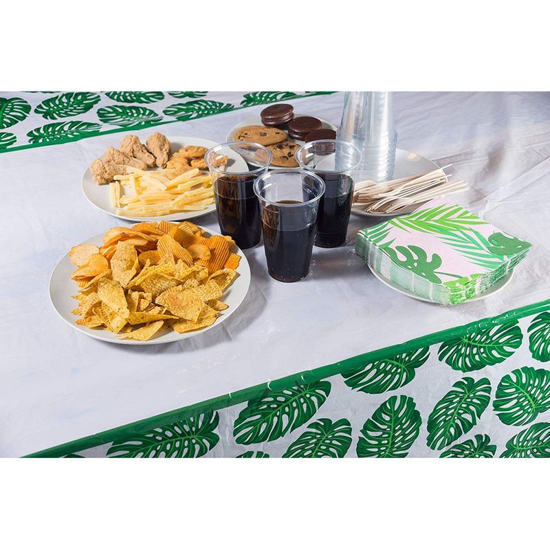 Tropical Leaf Tablecloths for Hawaiian Luau, Safari Birthday Party Baby Shower (3 Pack, 54 x 108 in)