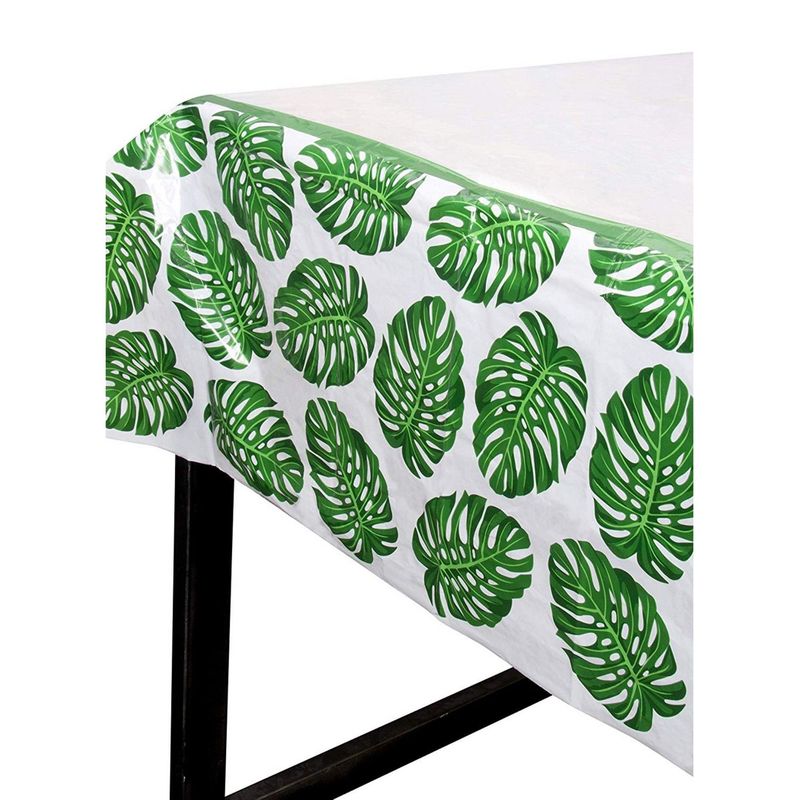 Tropical Leaf Tablecloths for Hawaiian Luau, Safari Birthday Party Baby Shower (3 Pack, 54 x 108 in)