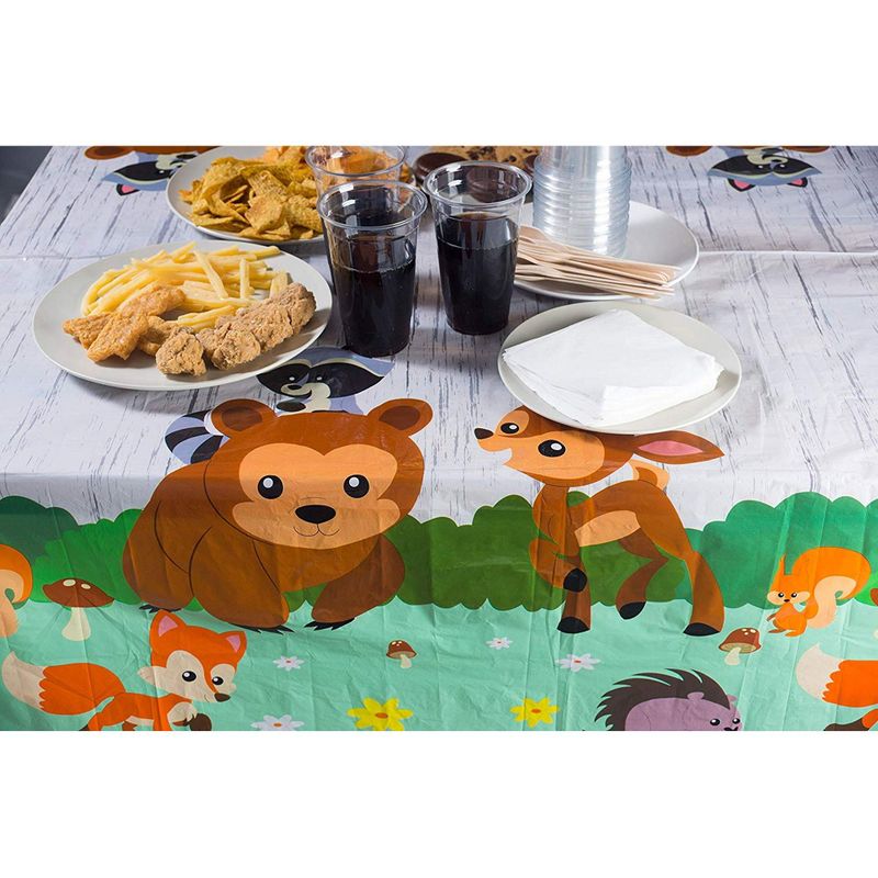 Woodland Animals Plastic Tablecloth for Birthday Party (54 x 108 In, 3 Pack)