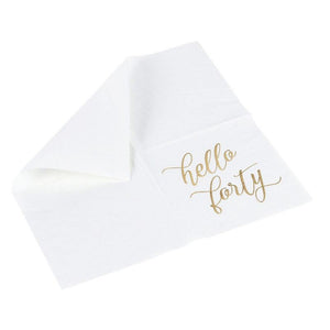 Hello Forty Birthday Napkins with Gold Foil Details (5 x 5 In, White, 50 Pack)