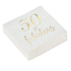 50 and Fabulous Party Supplies, White Paper Napkins (5 x 5 In, Gold Foil, 50 Pack)