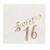 Sweet 16 Napkins with Rose Gold Foil Details (5 x 5 In, White, 50 Pack)