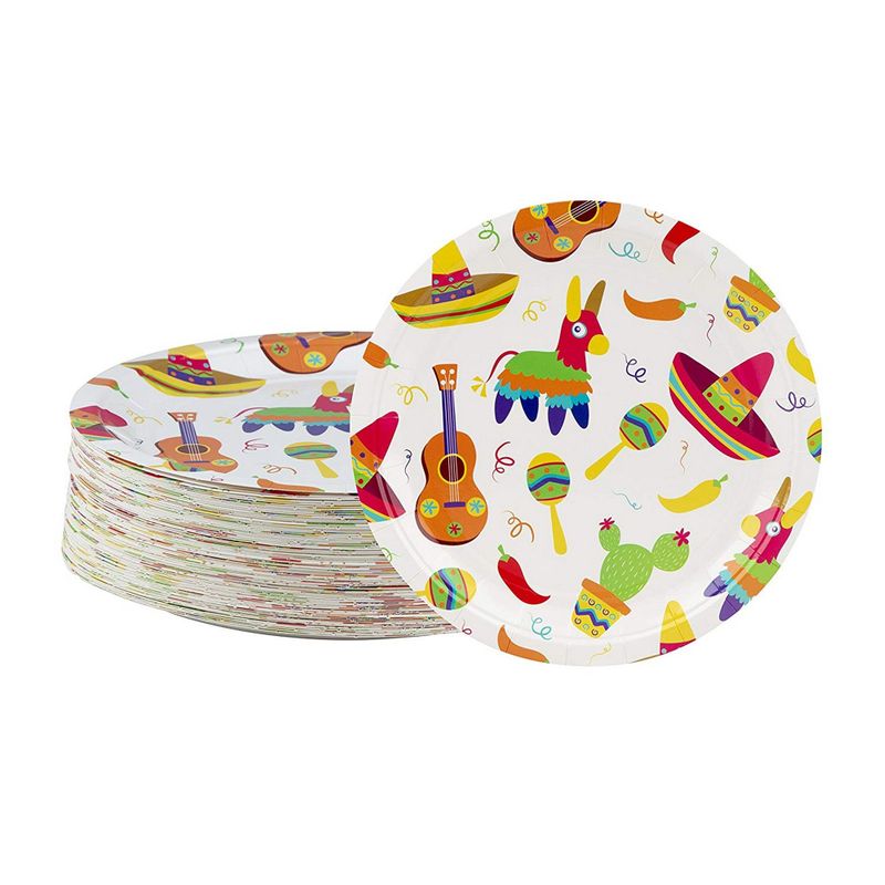 80-Pack Mexican Fiesta Design Paper Plates for Cinco de Mayo Party Decorations (9 in)