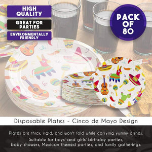 Cinco de Mayo Party Plates, Mexican Fiesta Supplies (9 In, 80 Pack)