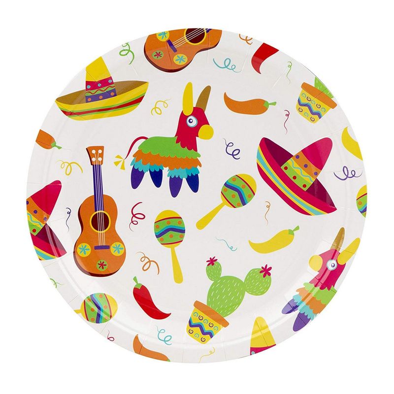 80-Pack Mexican Fiesta Design Paper Plates for Cinco de Mayo Party Decorations (9 in)