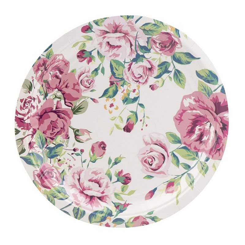 Blue Panda 80-Count Vintage Floral 9 Inch Paper Plates for Tea Party, Bridal and Baby Showers