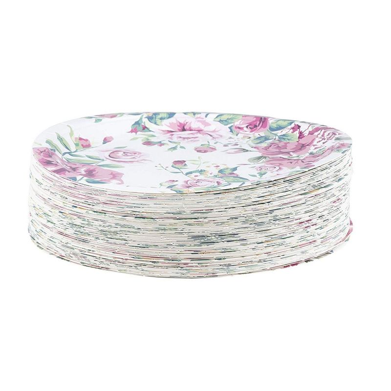 Blue Panda 80-Count Vintage Floral 9 Inch Paper Plates for Tea Party, Bridal and Baby Showers