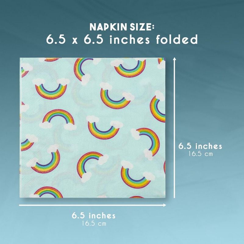 Blue Panda Cocktail Napkins - 150-Pack Luncheon Napkins Disposable Paper Napkins Rainbow Party Supplies for Kids Birthdays 2-Ply Unfolded 13 x 13 inches Folded 6.5 x 6.5 inches