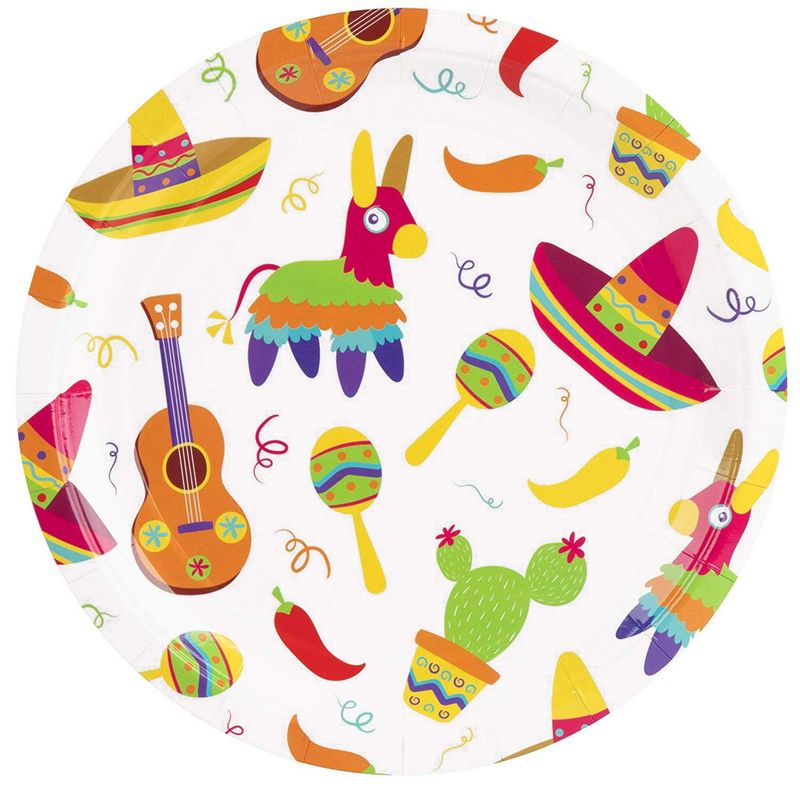 Fiesta Party Supplies, Paper Plates, Plastic Cutlery, Cups, and Napkins (Serves 24, 144 Pieces)