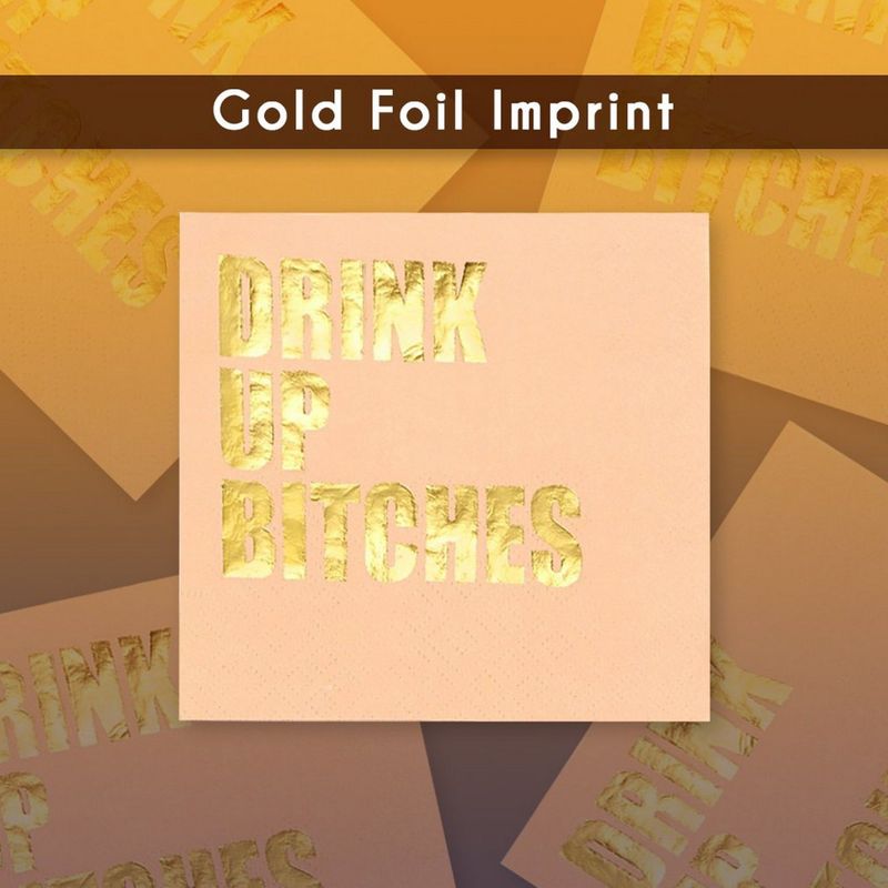 Bachelorette Party Supplies, Peach Paper Napkins (5 x 5 In, Gold Foil, 50 Pack)
