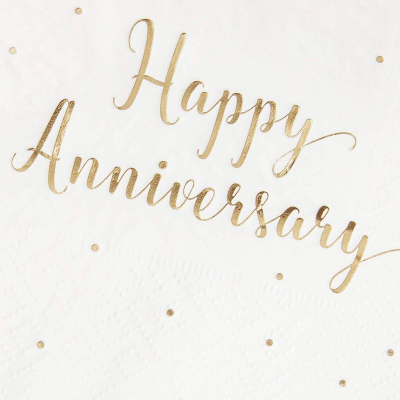 50-Pack Cocktail Napkins - Happy Anniversary Printed in Gold Foil Confetti - Disposable Paper Party Napkins - Perfect for Anniversary Celebrations - 5 x 5 inches Folded