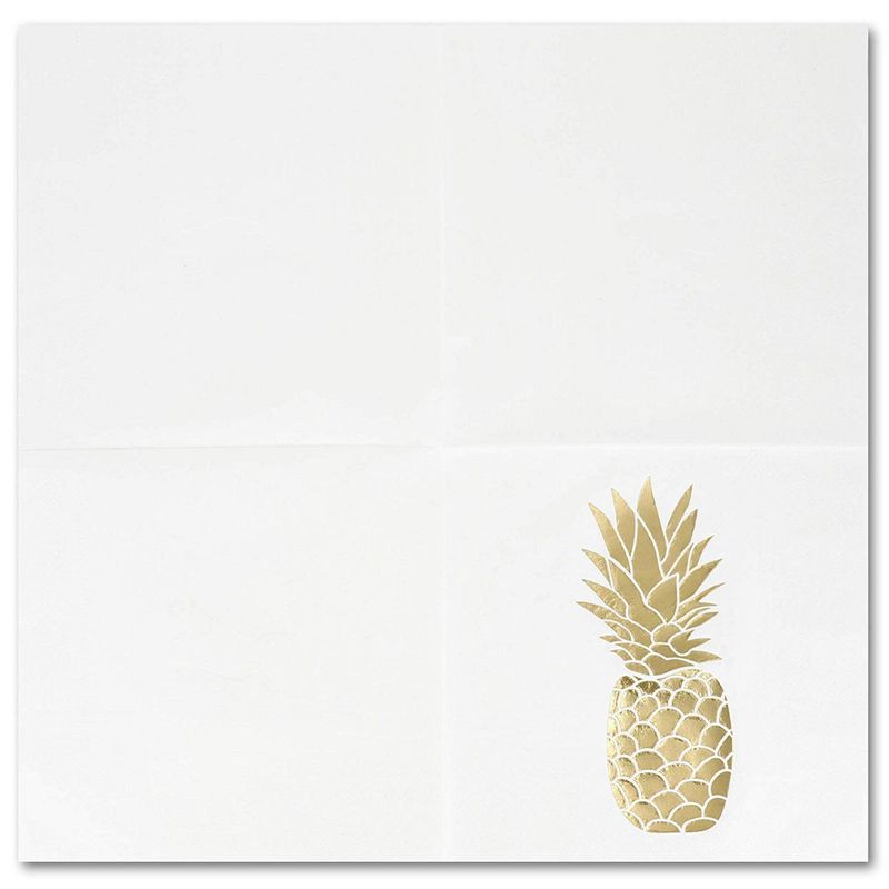 Gold Foil Pineapple Paper Napkins for Birthday Party (6.5 x 6.5 In, 50 Pack)