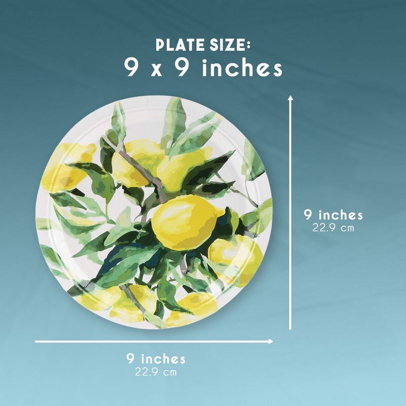 Disposable Plates - 80-Count Paper Plates, Lemon Party Supplies for Appetizer, Lunch, Dinner, and Dessert, Brunch and Garden Party, 9 x 9 Inches