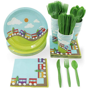 Choo Choo Train Party Bundle, Includes Plates, Napkins, Cups, and Cutlery (24 Guests,144 Pieces)