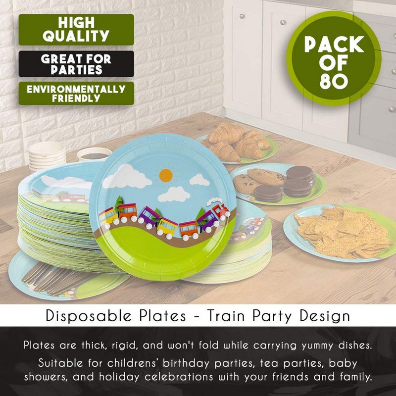 Disposable Plates - 80-Count Paper Plates, Boy Party Supplies for Appetizer, Lunch, Dinner, and Dessert, Kids Birthdays, 9 x 9 Inches